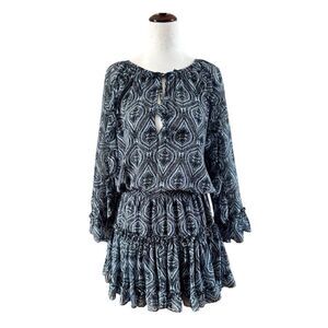 Misa Los Angeles Long Sleeve Arabesque Pattern Tiered Mini Dress
